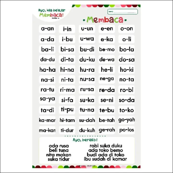 Poster Baca 2 Kartu Pintar Belajar Membaca Belajar Mengeja Lazada Indonesia