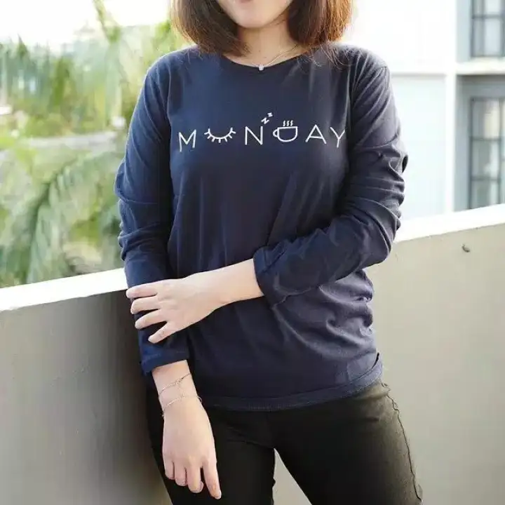 Lapopee Kaos Wanita Tshirt Lengan Panjang Munday T Shirt Distro Wanita Baju Atasan Kaos Cewek Tumblr