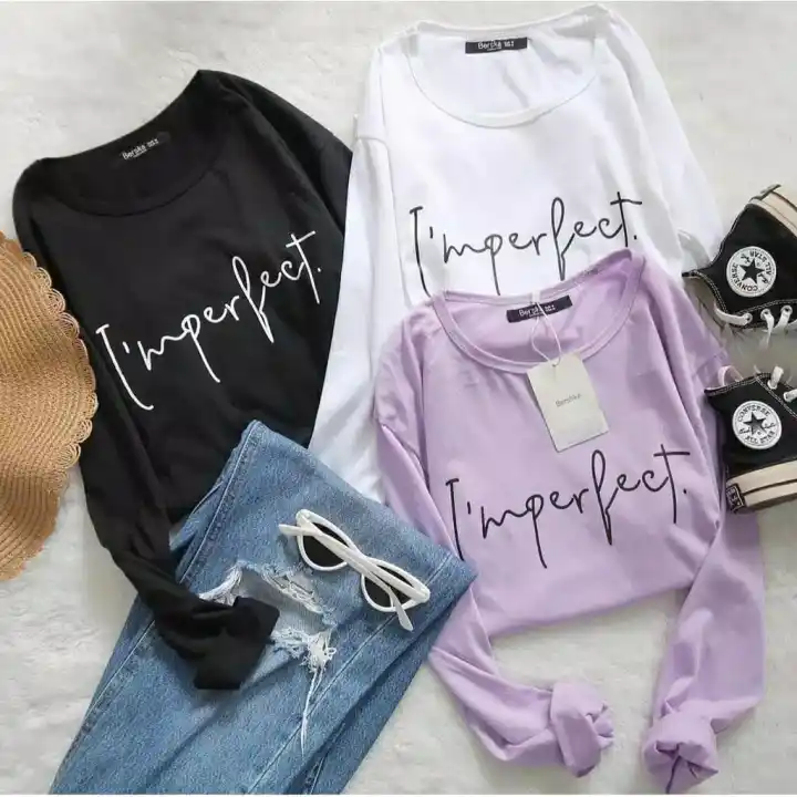 Cod Mimosa Shop Atasan Wanita Lengan Panjang Imperfect Kaos Wanita Tumblr Lengan Panjang T Shirt Wanita Lengan Panjang Imperfect Ukuran Fit To L Lazada Indonesia