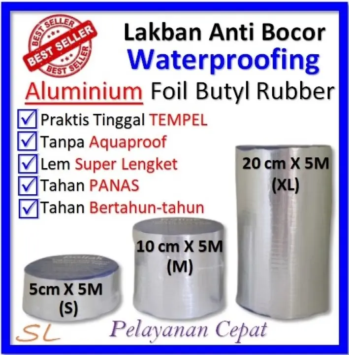 Lakban Anti Bocor Anti Air Alumunium Foil Butyl Rubber Pollak Tahan Panas Tambal Atap Lem Talang 5cm X 5m Lazada Indonesia