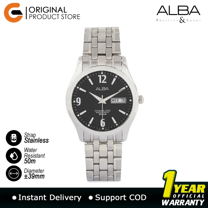 Alba Jam Tangan Pria Alba Quartz Water Resistant 50 Bar Original Murah Bergaransi Silver Axnd61x1 Lazada Indonesia
