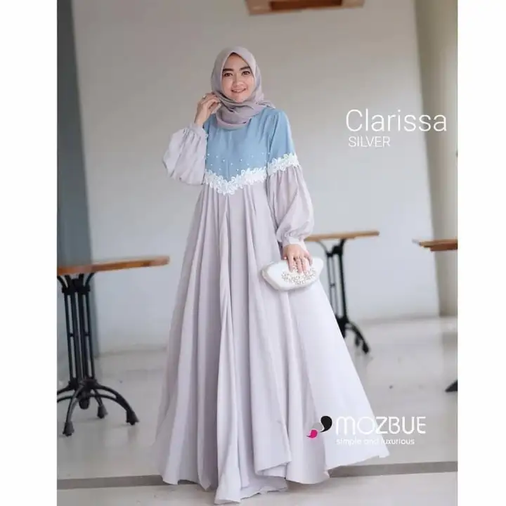 New Clarissa Dress Bahan Moscrepe Aplikasi Renda Mutiara Gamis Simple Model Trendy Terbaru Gamis Wanita Dress