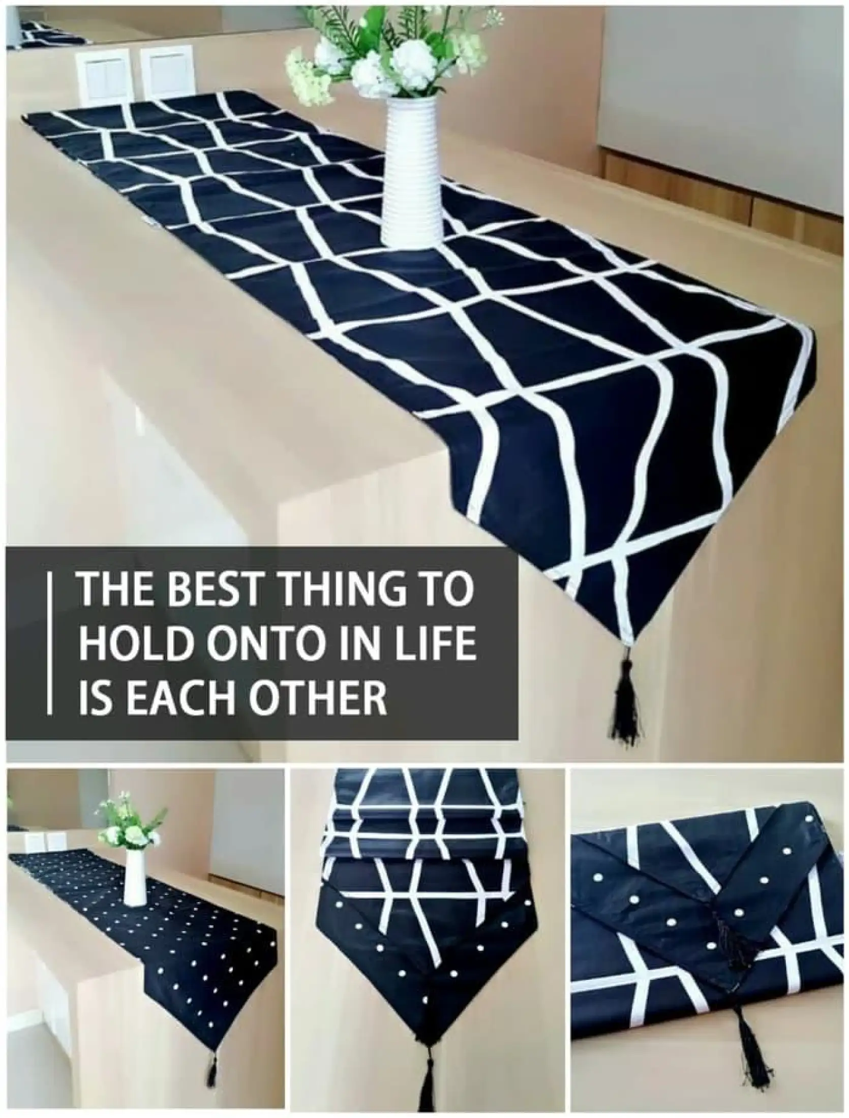 Taplak Meja Bahan Katun Motif Prisma X Dot Black Ukuran 35x240 Cm Taplak Meja Tamu Minimalis Taplak Meja Table Runner Taplak Meja Tamu Panjang Taplak Meja Motif Bunga