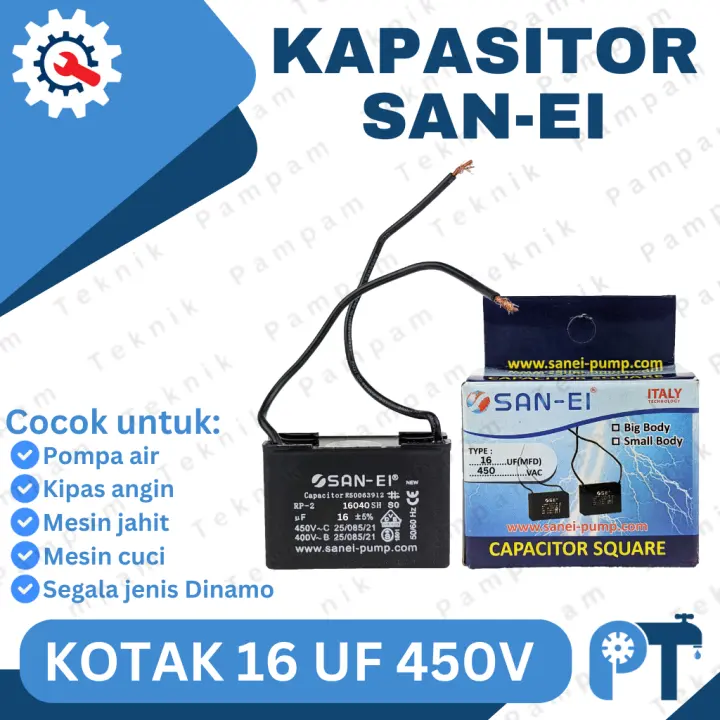KAPASITOR 16UF 450V SANEI KOTAK CAPACITOR SAN-EI 16 UF MIKRO 450 VOLT | CAPASITOR POMPA AIR