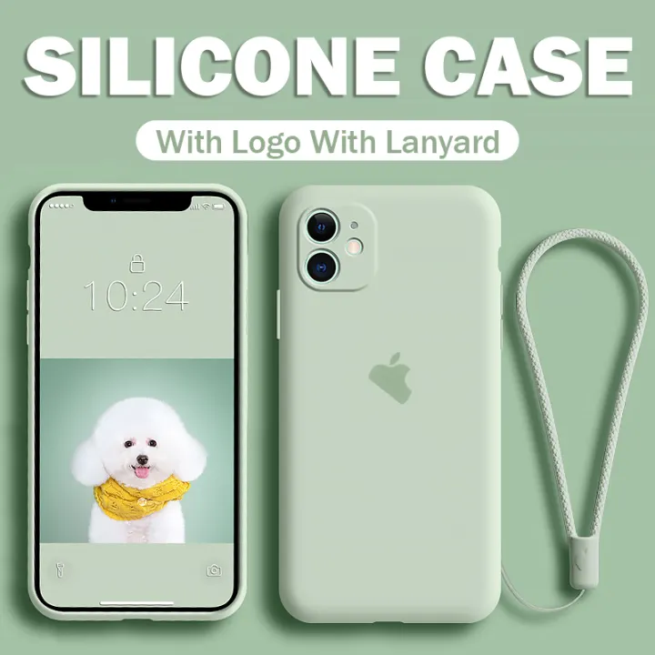 CrashStar With Logo With Free Lanyard Liquid Silicone Phone Case For iPhone 15 14 13 12 11 Pro Max Mini X XR XS 8 7 6 6S Plus + SE 2020 Soft Shockproof Phone Casing Anti-fall Phone Cover With Full Cover Camera Protection With Velvet Inside