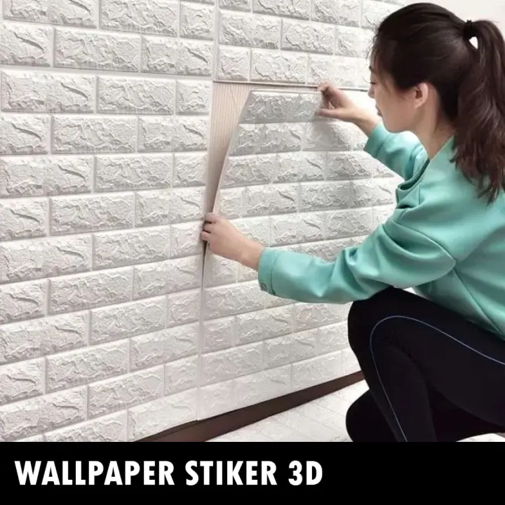 Wallpaper Dinding Foam 3d Batu Bata Putih Hitam Ukuran 70cm X 77cm Lazada Indonesia