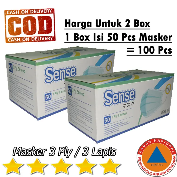 Masker 3ply Merk Sense Isi 50 Pcs Earloop Masker Kesehatan Masker Mulut Masker Wajah Bukan Masker