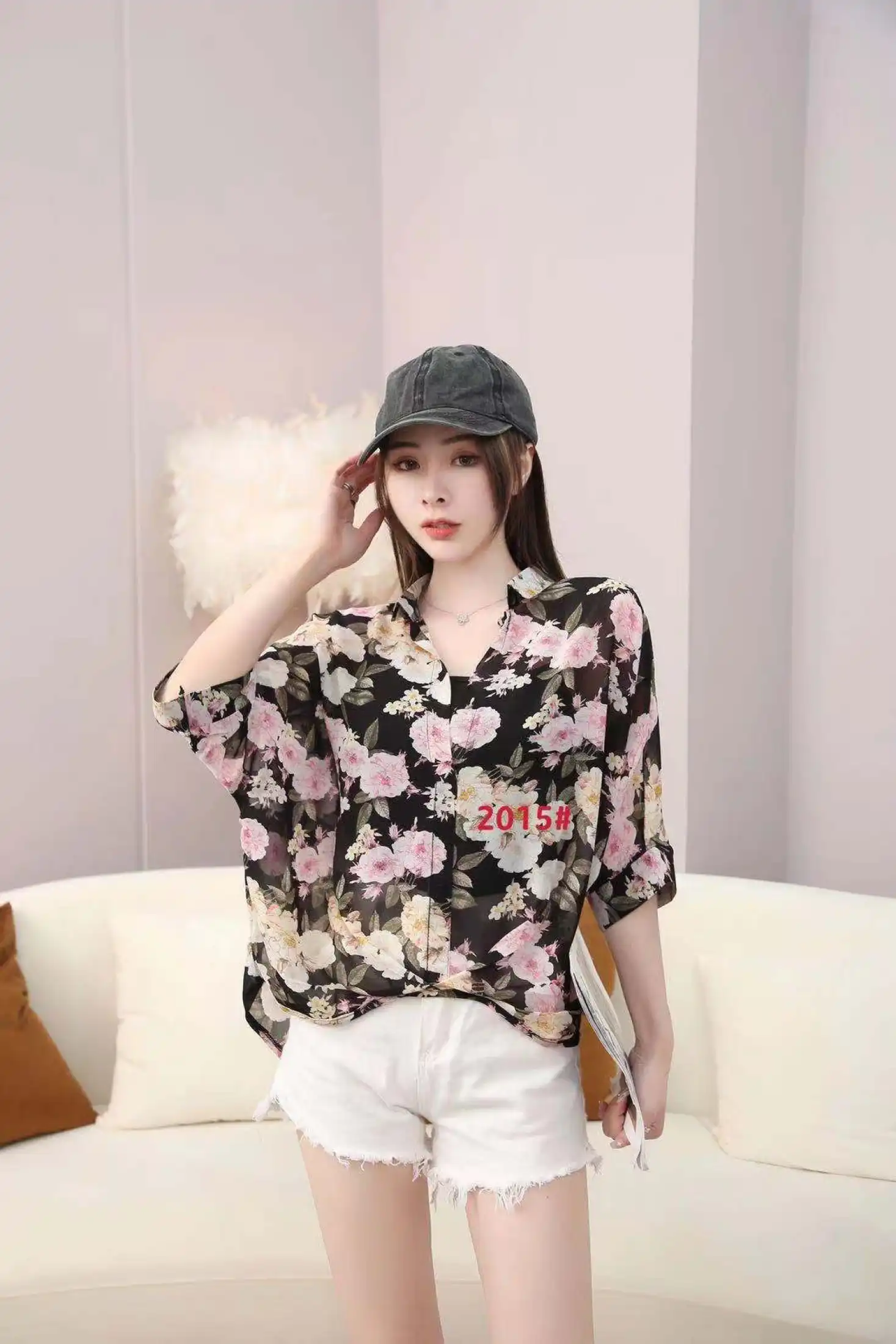 B787 Fairy Fleur Blus Korea Free Inner Tanktop Atasan Blouse Lengan Pendek Model Batwing Bahan Sifon Motif Bunga Lazada Indonesia