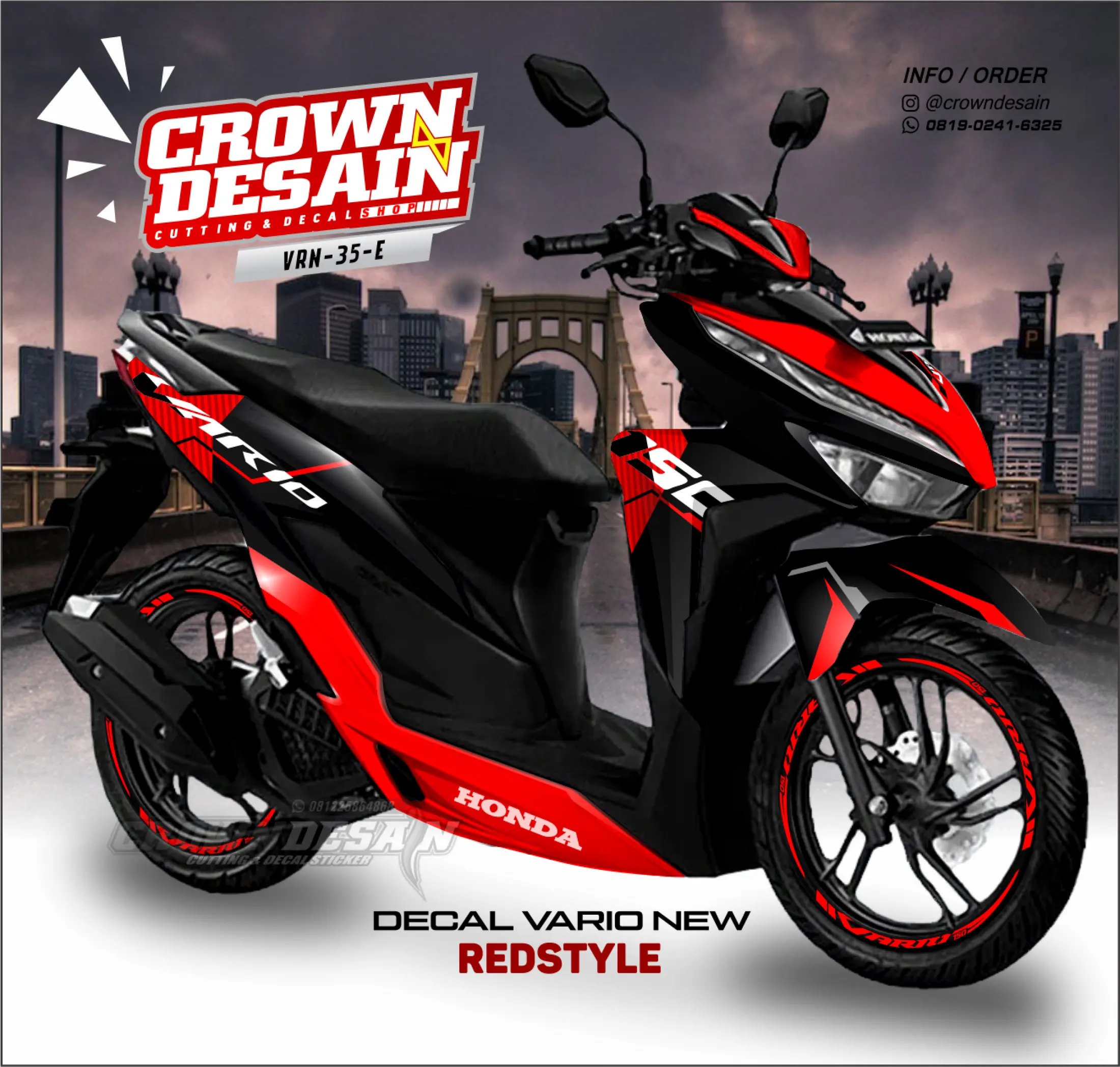 CROWN Laz Sticker Decal For Honda Vario New 150 125 Full Body Hitam Merah 150 KodeVRN035 Lazada Indonesia