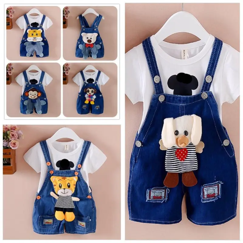 Baby Jeans Boys Girls Suspenders Shorts Jeans Children Cute