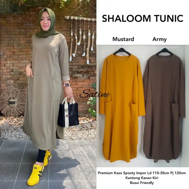 Shaloom Long Tunik Premium Kaos Sporty Import Model Gamis Simple Tapi Mewah Model Baju Lebaran