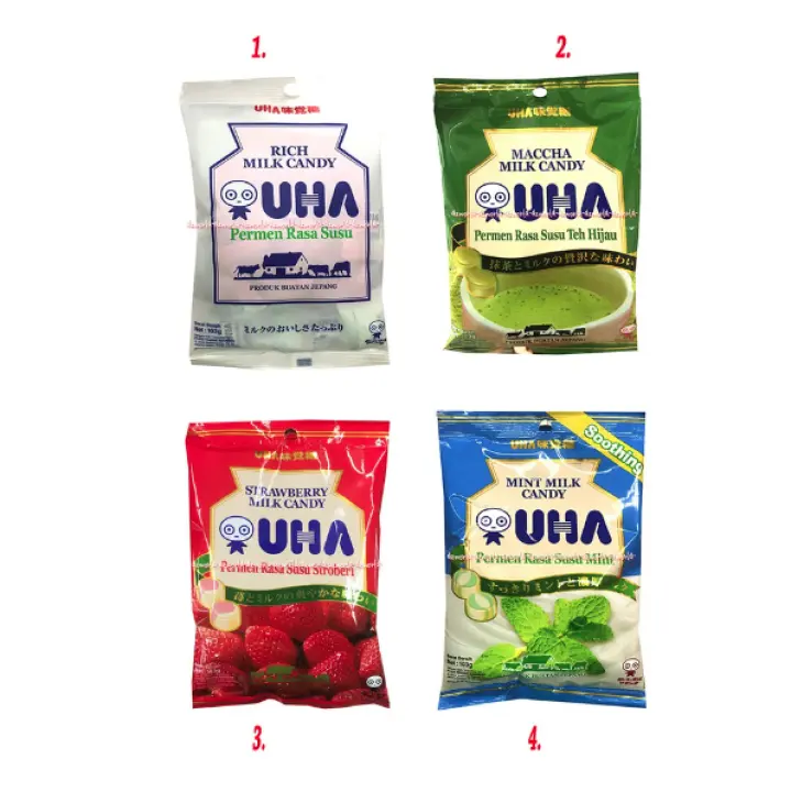 Uha Macha Milk Candy 103gr Permen Rasa Susu Teh Hijau Stroberi Mint Permen Susu Manis Matcha Strawberry