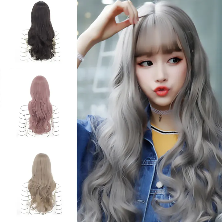 Wig Panjang Wanita Rambut Keriting Ikal Besar Tipis Poni Palsu Wig Realistis Wig Penuh Lazada Indonesia