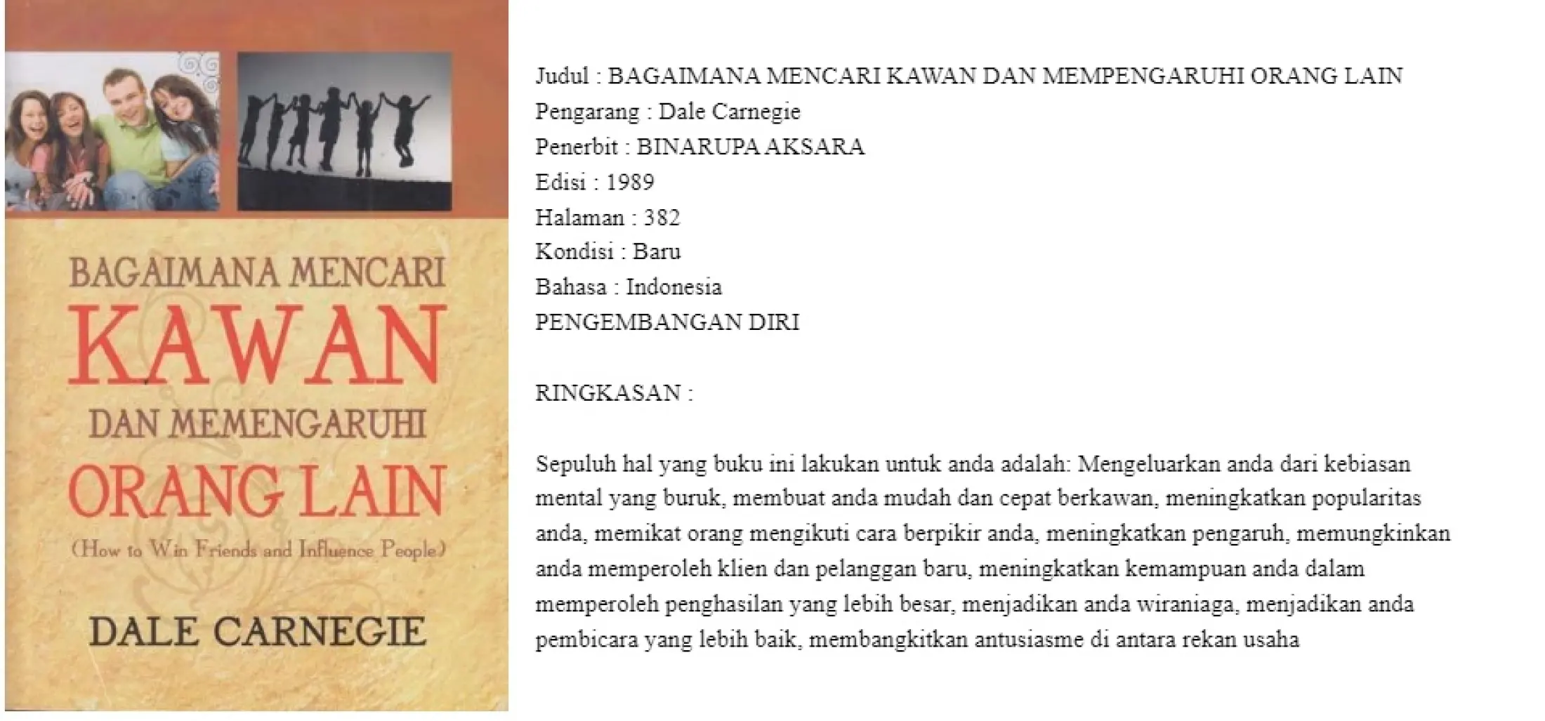 Buku Bagaimana Mencari Kawan Dan Mempengaruhi Orang Lain Dale Carnegie Lazada Indonesia