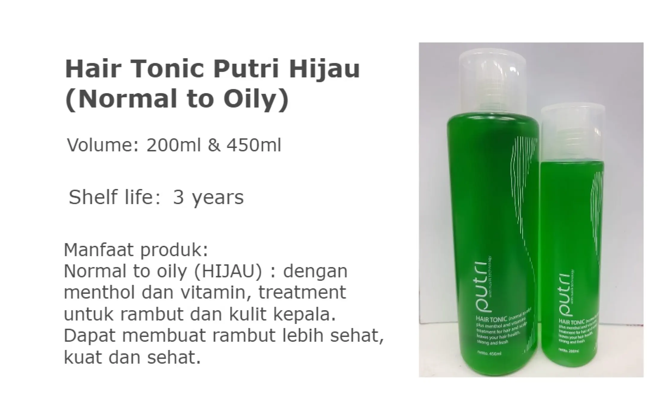 Hair Tonic I Hair Tonik Putri Hijau Normal To Oily 200ml Dan 450ml Lazada Indonesia