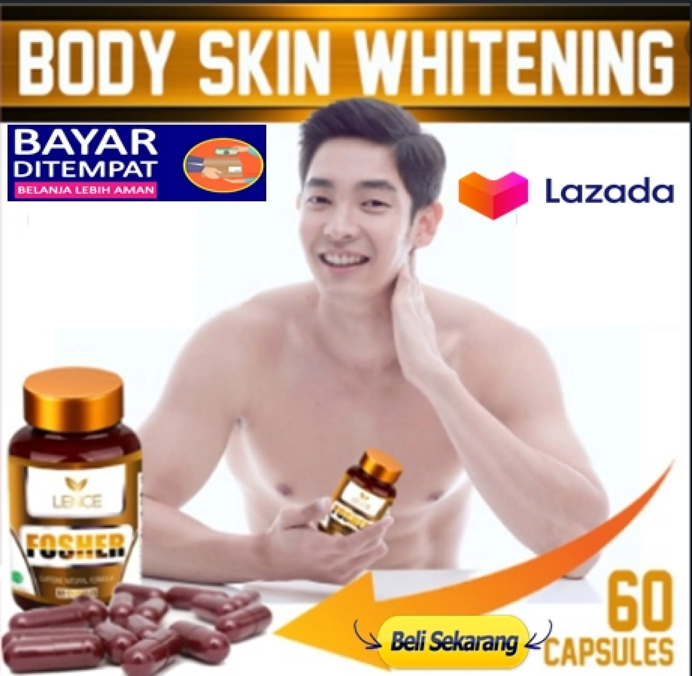 60 Kapsul Gluta Fosher Glutamen 100 Original Obat Pemutih Badan Pria Lazada Indonesia