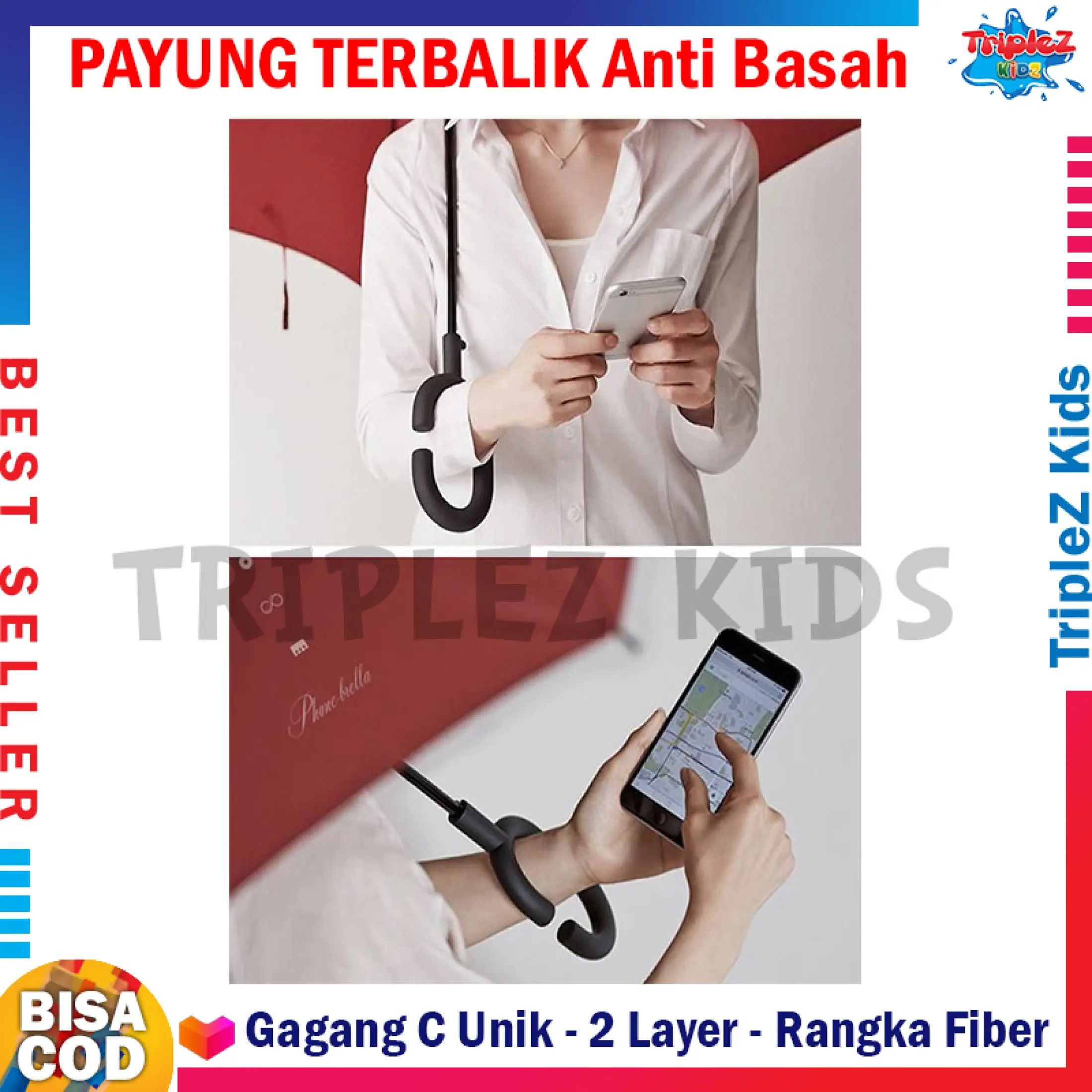 Payung Terbalik Anti Basah Payung Double Layer Payung Gagang C Kazbrella Payung Model Terbalik Unik Upside Down Umbrella Payung Lipat Terbalik Umbrella Cantik Payung Hujan Terbalik