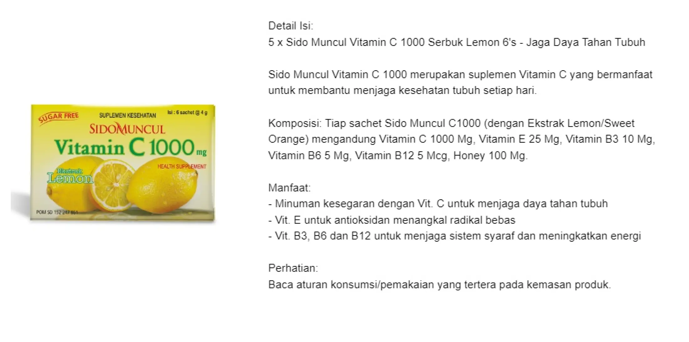 Paket Sido Muncul Vitamin C 1000 Mg Lemon 5 Pack Lazada Indonesia