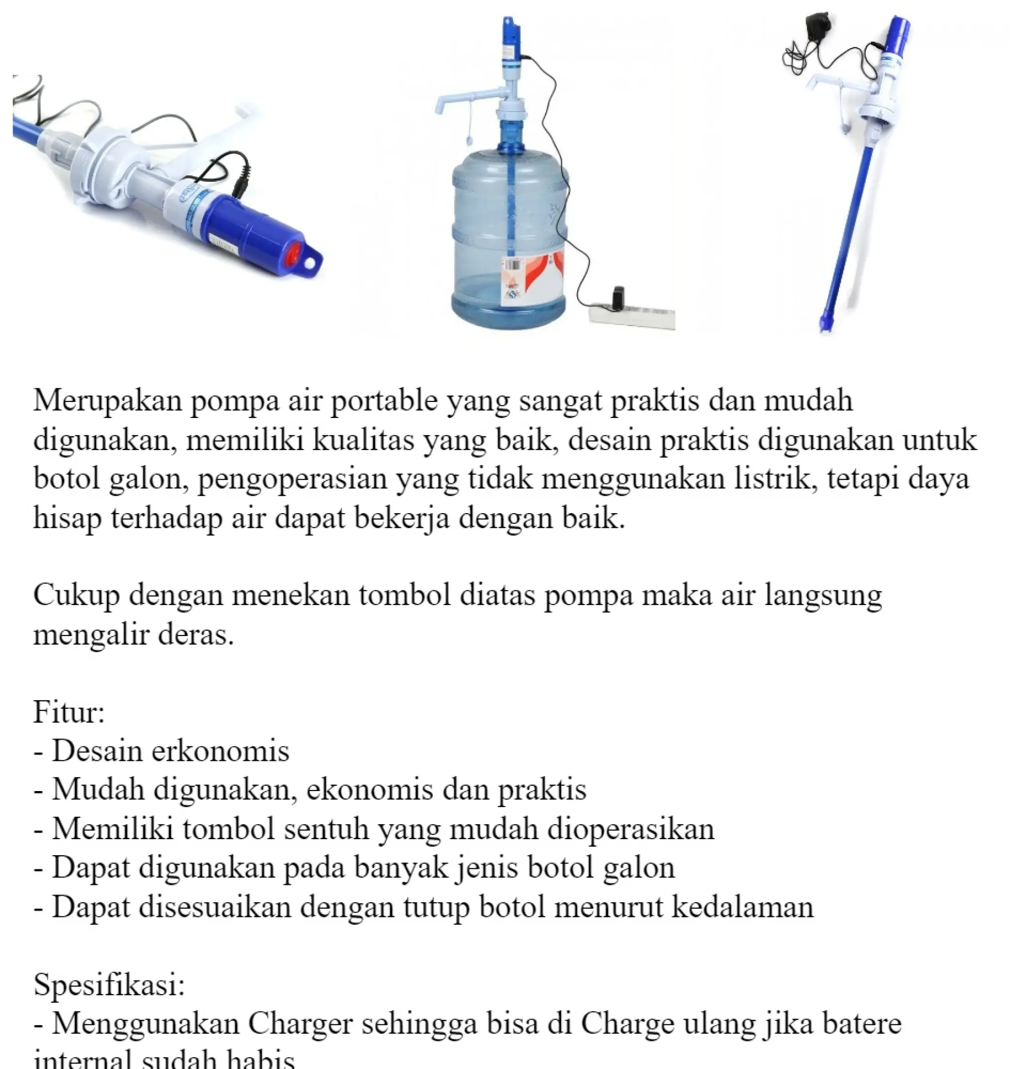 Pompa Galon Elektrik Adaptor Pompa Galon Rechargaeble Water Pump Lazada Indonesia