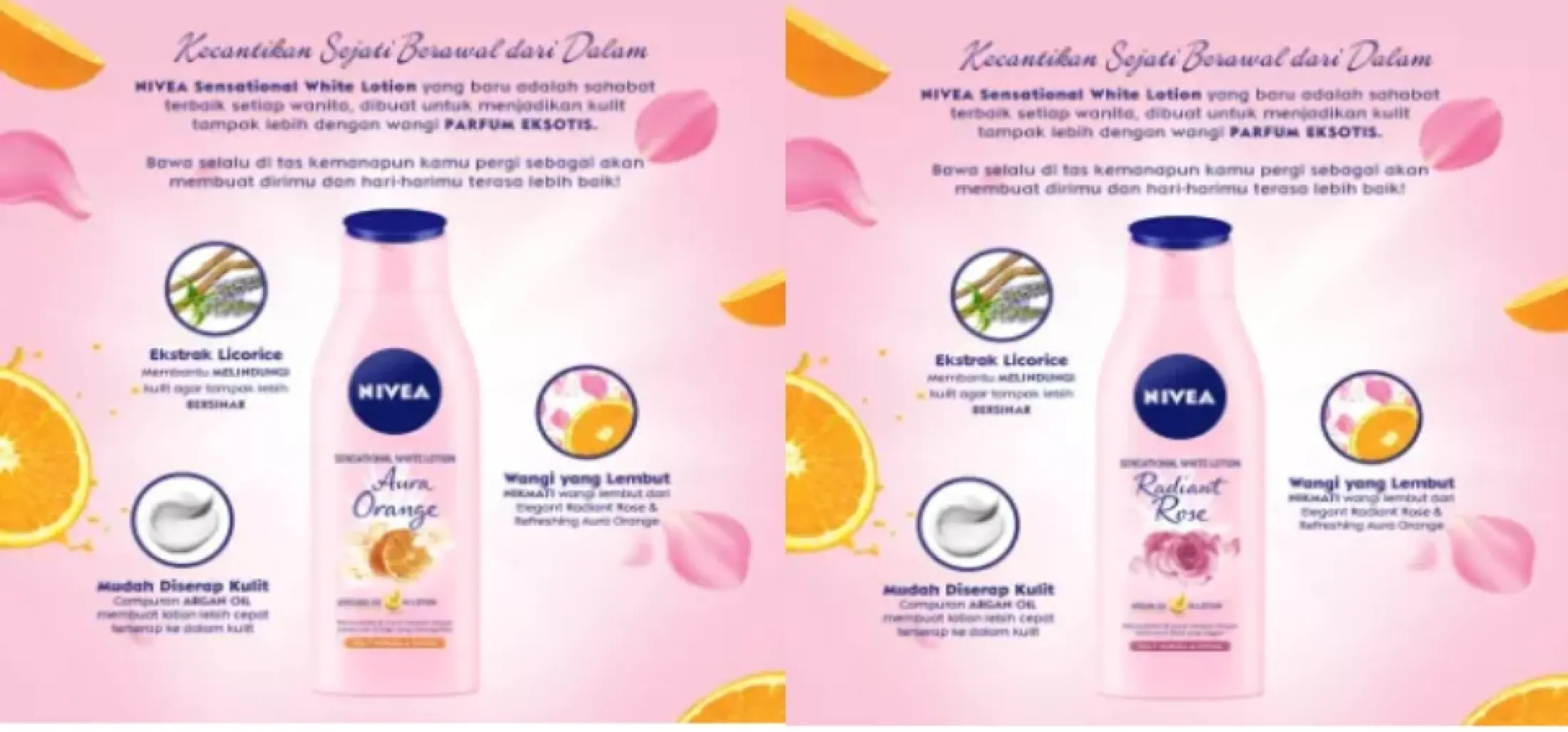 Paket 2 Pcs Nivea Sensational White Body Lotion Aura Orange 200 Ml Radiant Rose 200 Ml Lazada Indonesia