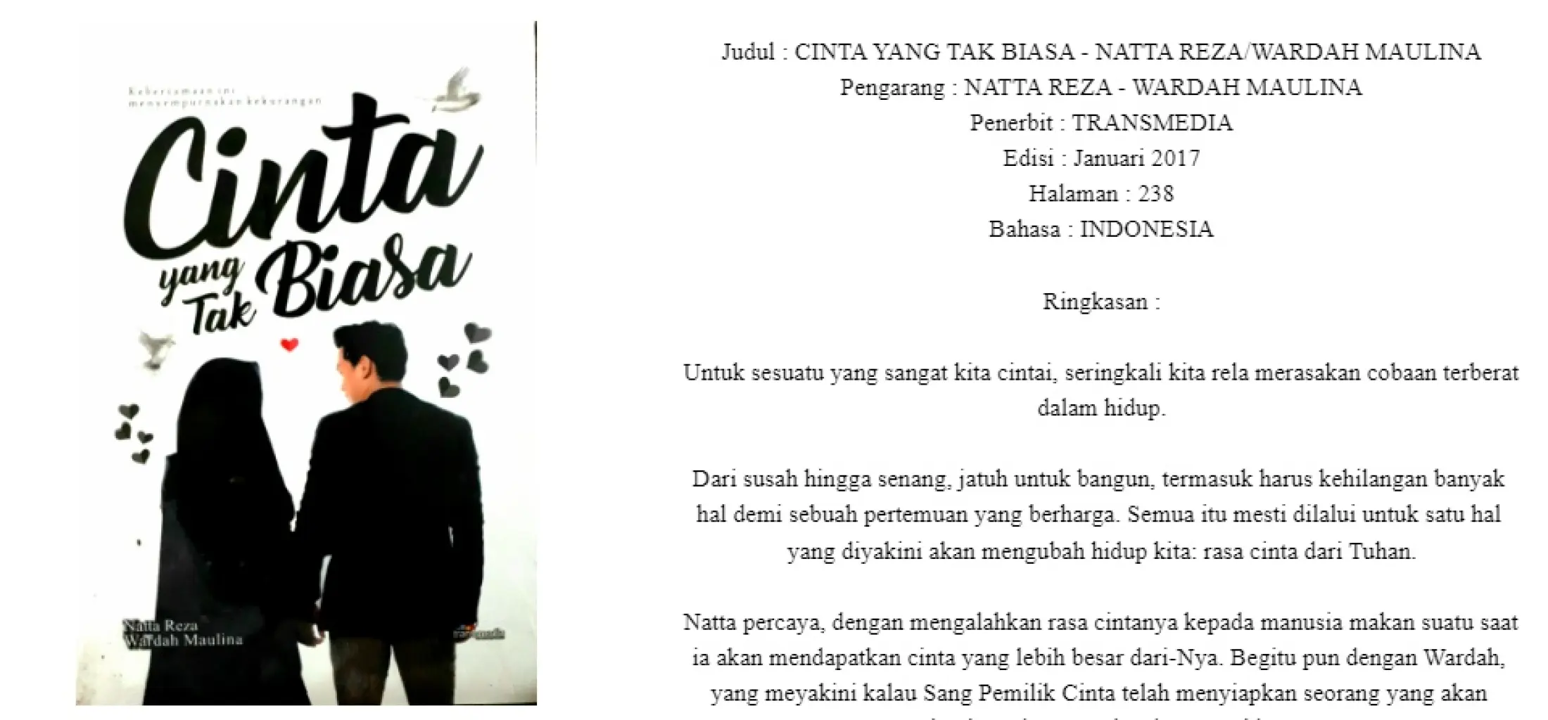 Novel Cinta Yang Tak Biasa Natta Reza Wardah Maulina Novel Wattpad Murah Buku Remaja Lazada Indonesia