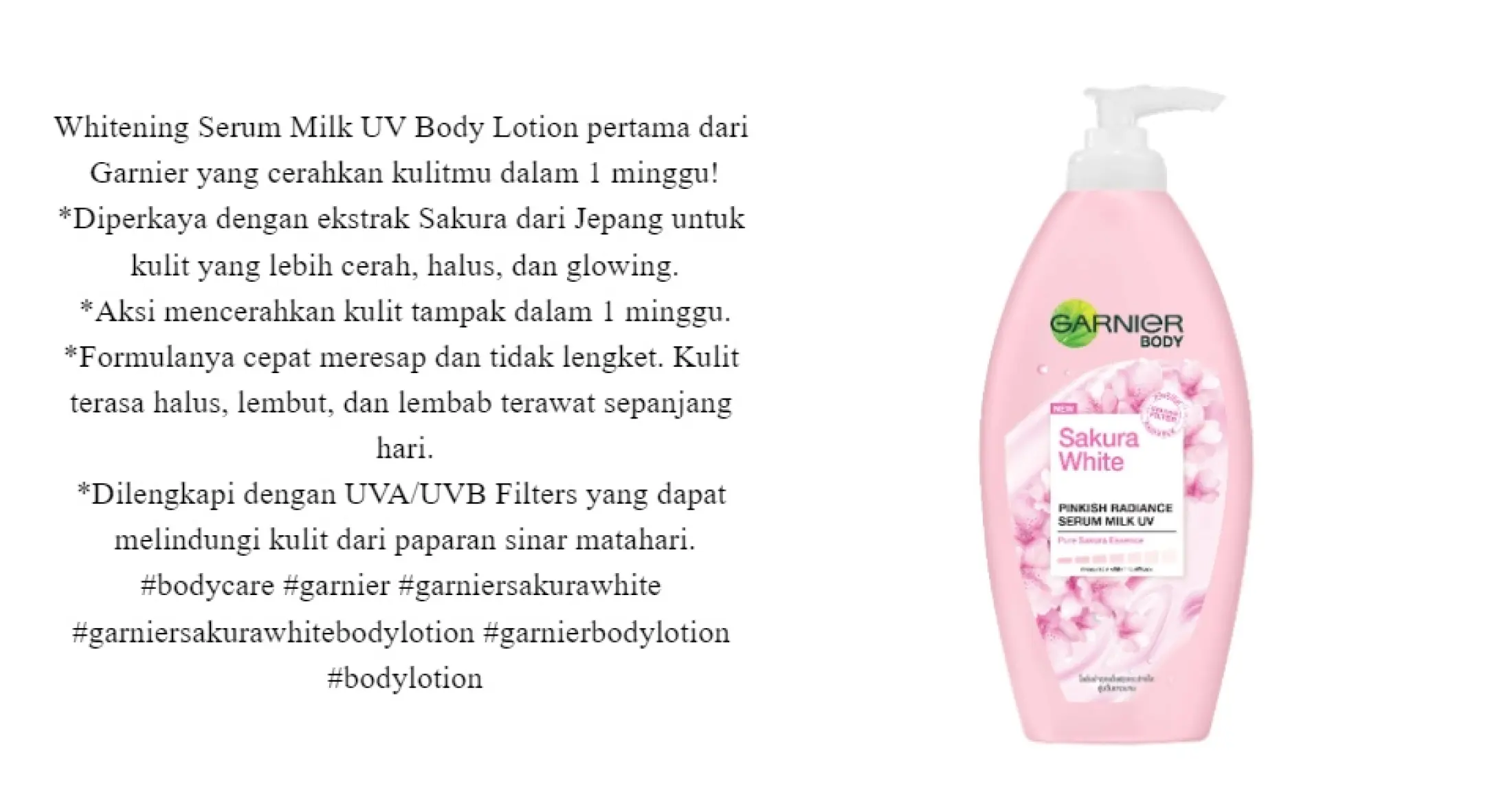 Garnier Sakura White Serum Milk Uv Body Lotion 400ml Original Bpom Body Lotion Pemutih Badan Hand Body Lotion Garnier Sakura Pink Lazada Indonesia