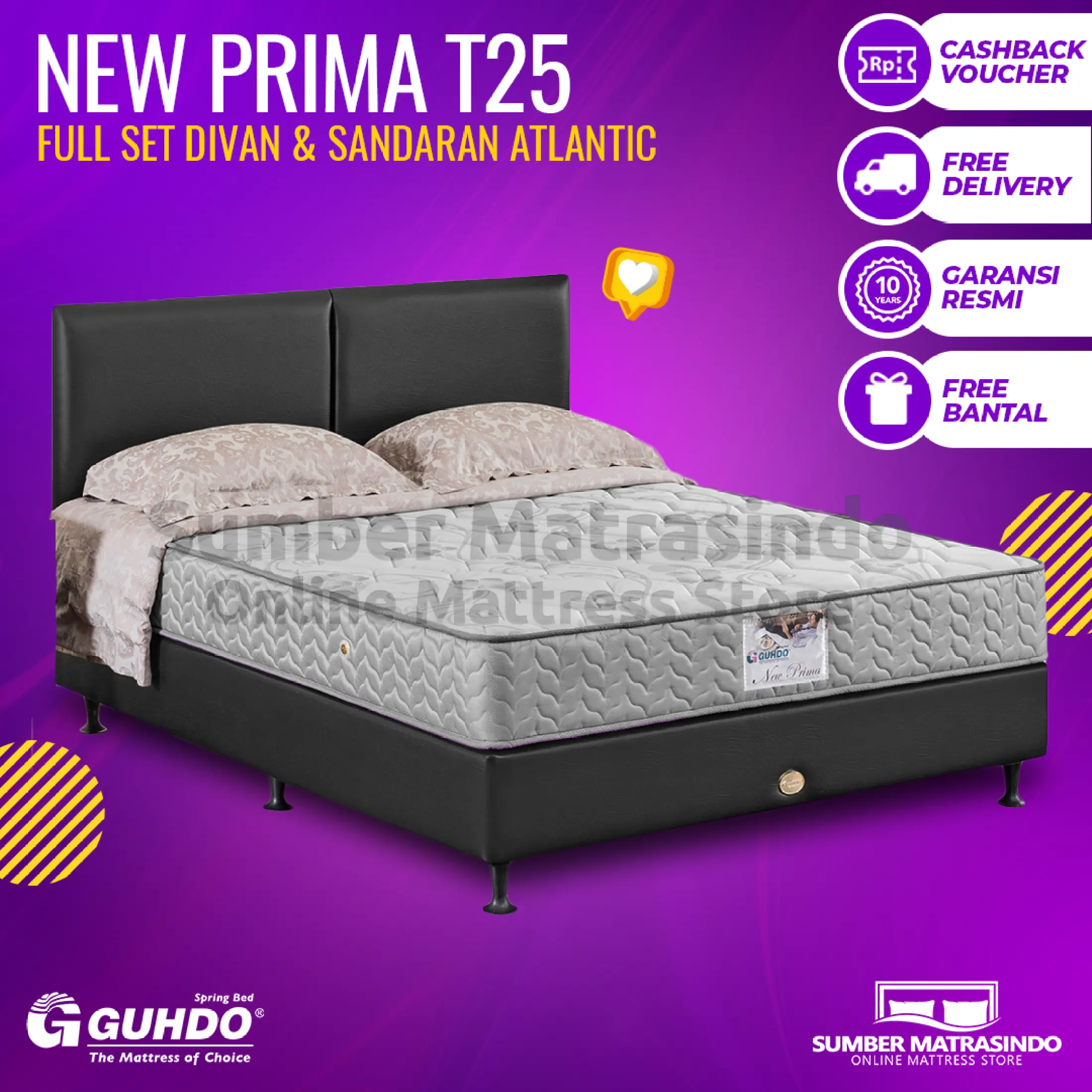 Guhdo Spring Bed Kasur New Prima T25 160 X 200 Cm Full Set Dipan Sandaran Atlantic Khusus Jabodetabek Lazada Indonesia