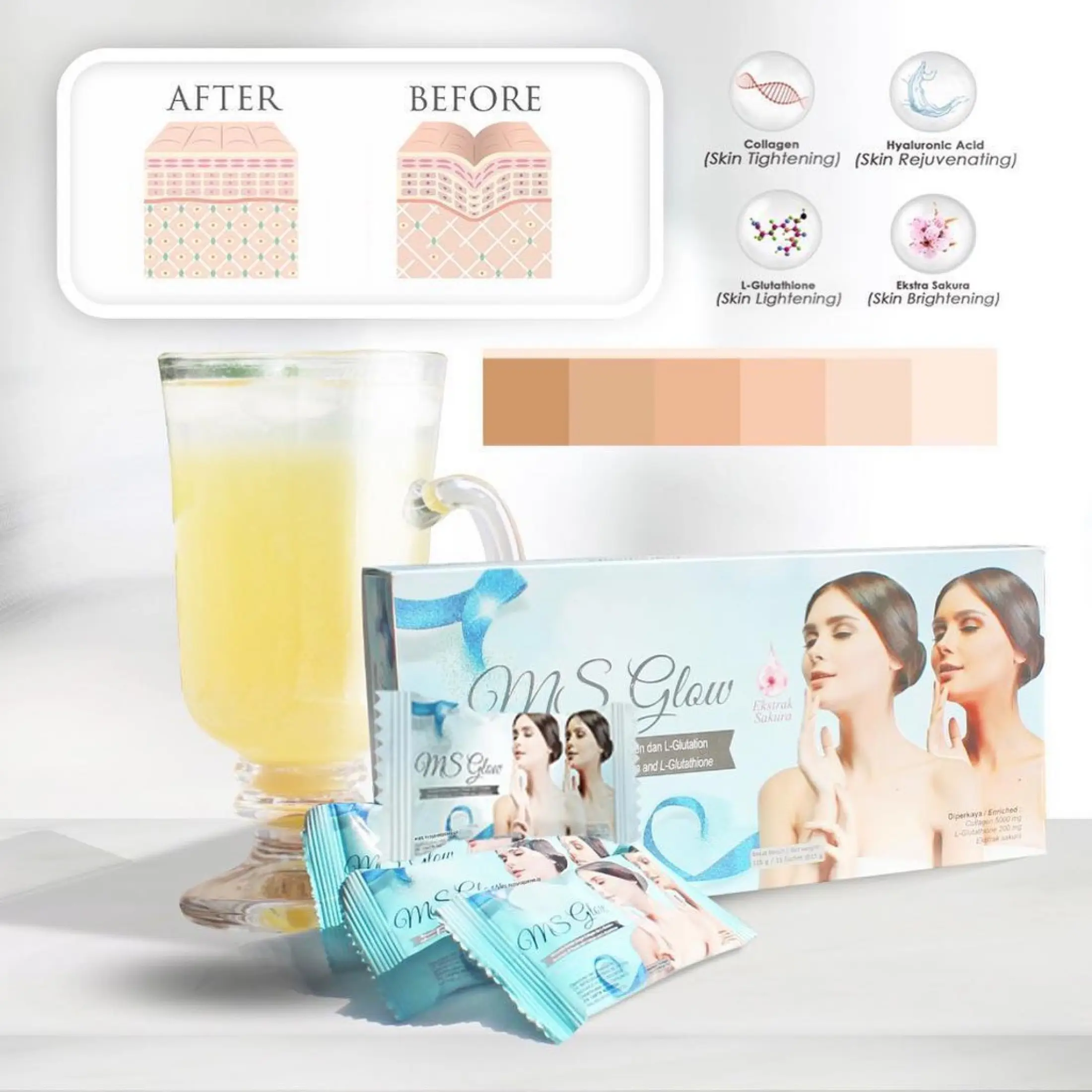 Ms Glow Beauty Drink Gluta Drink Suplemen Pemutih Suplemen Kolagen Minuman Serbuk Lazada Indonesia